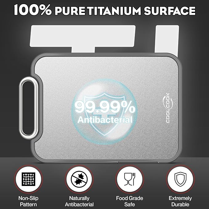 Titanium Cutting Board for Kitchen, 2-in-1 Double Sided Cutting Board, Pure Titanium & PP, Easy to Clean with Juice Groove