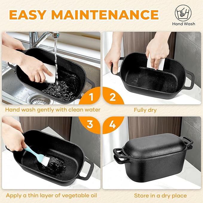 Oval Dutch Oven for Bread Baking, Pre-seasoned Bread Oven for Sourdough, Even Heat Distribution Sourdough Baking Pan, 3.6Qt