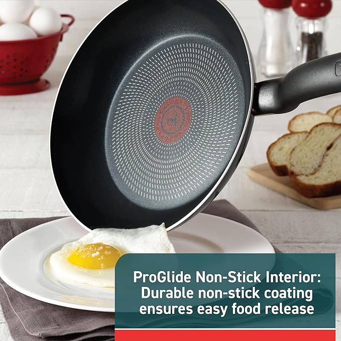 T-Fal Initiatives Non Stick Fry Pan 2 Piece Set, 8.5, 10 Inch, Oven Broiler Safe 350F, Cookware, Kitchen Cooking Set, Skillets, Frying Pans, Egg Pan, Omelet Pan, Pots and Pans, Dishwasher Safe, Black