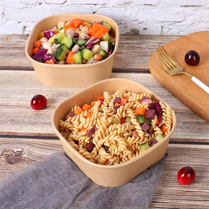 25 oz Disposable Kraft paper bowls with lids, Food containers Soup Bowls Party Supplies Treat Bowls 50 Pack