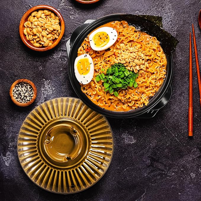 Okllen Large Korean Ceramic Bowl with Lid and Platter, 54 oz Clay Pot for Cooking, Sizzling Hot Pot for Dolsot Bibimbap, Soup, Casserole, Rice, Stew, Noodle