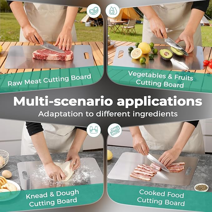 Katuchef Titanium Cutting Board - Upgraded 100% Pure Titanium Cutting Boards for Kitchen Non Toxic, Double-Grade Hygiene Durable Non Moldy Dishwasher Safe Meat Fruit Metal Board (2PC 9x13.5 Inch)