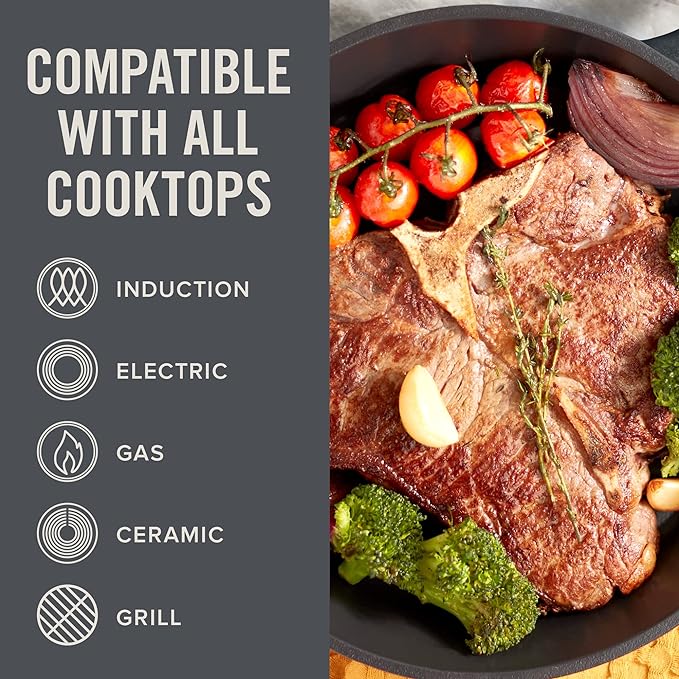 DASH Zakarian by Dash 9"x13" Nonstick Cast Iron Pan with Pour Spout and Removable Silicone Grips for Searing, Baking, Broiling, Grilling and more - Blue