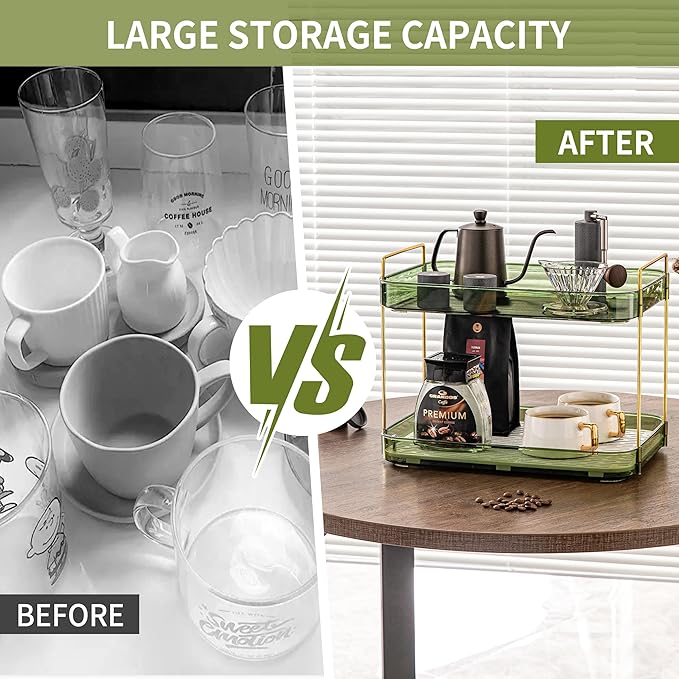 Coffee Bar Accessories, Station Organizers,Large Capacity Storage with Drain Board,Whisky Tray,Mug Tea Cup Holder Coffee Bar Organizer,Retro Green