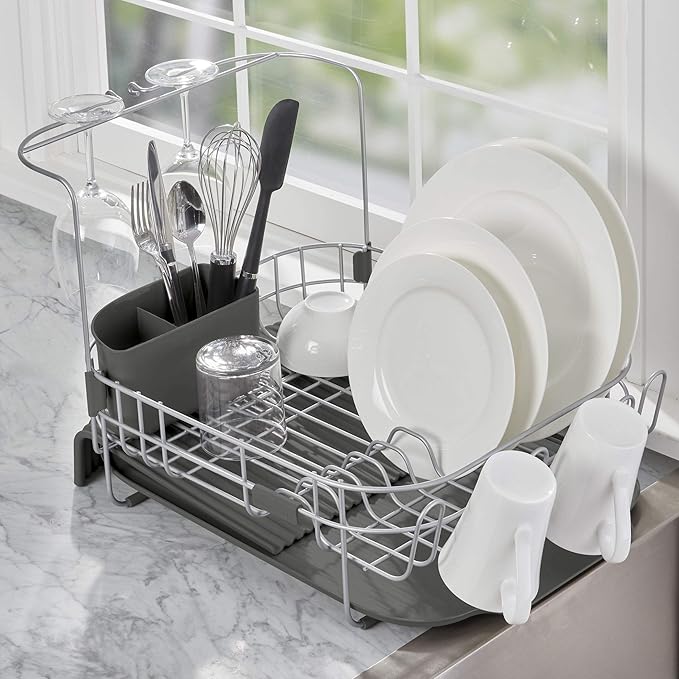 KitchenAid Satin Wire Expandable Dish Rack, 23.18-Inch, Gray