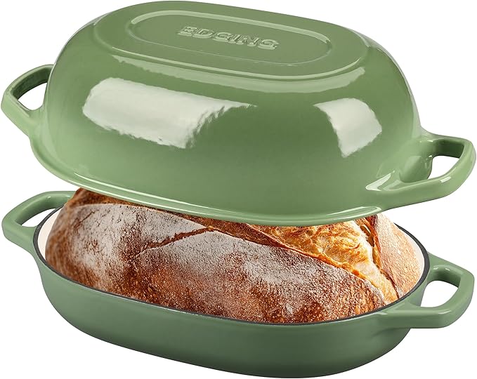 Enameled Cast Iron Oval Dutch Oven Pot with Lid, Dutch Oven for Sourdough Bread Baking, Oval Bread Pan, Bread Oven, Bread Dutch Oven, 7qt, Pistachio Green