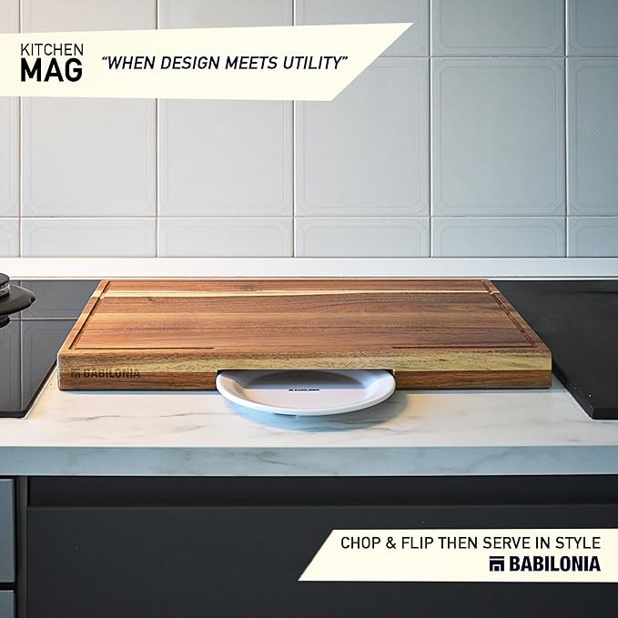 Acacia Wood Cutting Board for Kitchen, 19.7 x 12.2 Inch (ExtraThick 1.6") Wooden Chopping Board for Meat, Cheese, Charcuterie Boards with Handles. Premium Quality Butcher Block (Oil & Plate Included)
