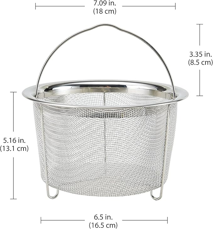 Instant Pot Official Large Mesh Steamer Basket, Stainless Steel, Round - Versatile Steamer & Strainer for Vegetables, Fish, and More - Durable, Rust-Resistant, Easy-Lift Handle, Dishwasher Safe