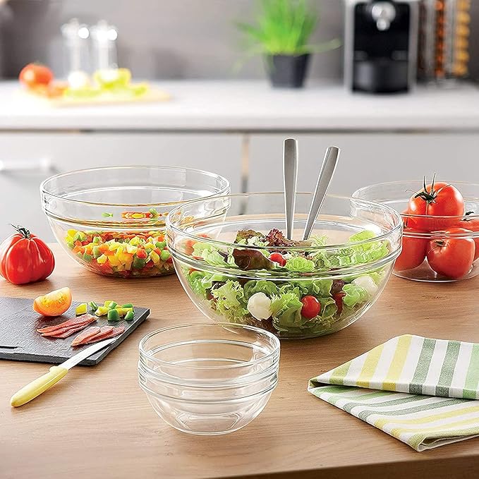 Lawei Set of 9 Glass Mixing Bowls - Glass Nesting Bowls Prep Bowl Clear Salad Bowls for Kitchen Prep Salad, Cereal, Ice Cream, Pasta, Fruits