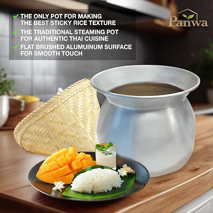 Sticky Rice Aluminum Cook Pot from Thailand - Genuine Replacement Pot for Traditional Steamer Crock, Family Size 8.67 Inch Standard Diameter (22 cm)