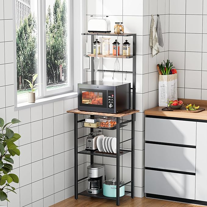 Kitchen Bakers Rack,Coffee Bar Stand Station 6-Tier,Microwave Stand with Storage,Microwave Oven Stand Station,Kitchen Storage Shelf Rack,Kitchen Appliance Organizer,Rustic Brown