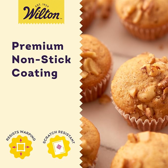 Wilton Gold Non-Stick 24-cup Muffin Pan, Stainless Steel Bakeware, Made without PFAs, 16 x 10 x 1 in., Packaging may Vary