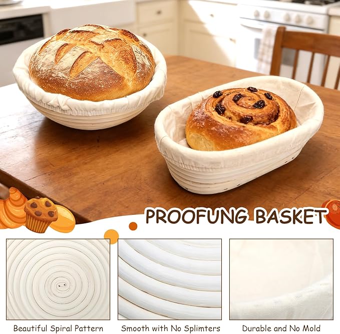 Sourdough Starter Kit Includes Round and Oval Proofing Baskets, Bread Hoops, Fermentation Jars, Dough Scrapers, Molds, and Storage Bags, A Complete Set of Bread Baking Tools (117PCS)