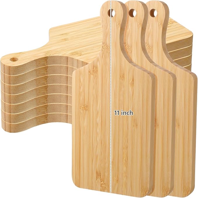Patelai 10 Pack Thicken Bamboo Cutting Board Bulk Acacia Wood Chopping Unfinished Crafts Serving Charcuterie Boards for DIY Wedding Housewarming Gift (Bamboo Wood)