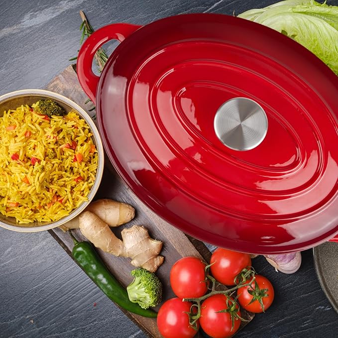 5.5 Quart Oval Enameled Cast Iron Dutch Oven Pot with Lid, Oven Safe up to 550° F & Dishwasher Safe, Sturdy Dutch Oven Cookware