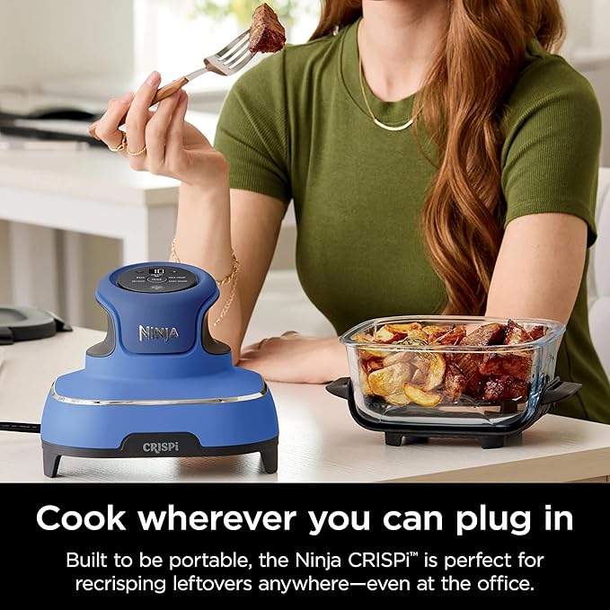 Ninja Crispi 5-in-1 Portable Glass Air Fryer Cooking System, 1500W, 6-Cup, 4-Quart & 2.5-Quart TempWare Containers With Lids, Microwave, Freezer & Dishwasher Safe, Blue, FN103CO (Renewed)