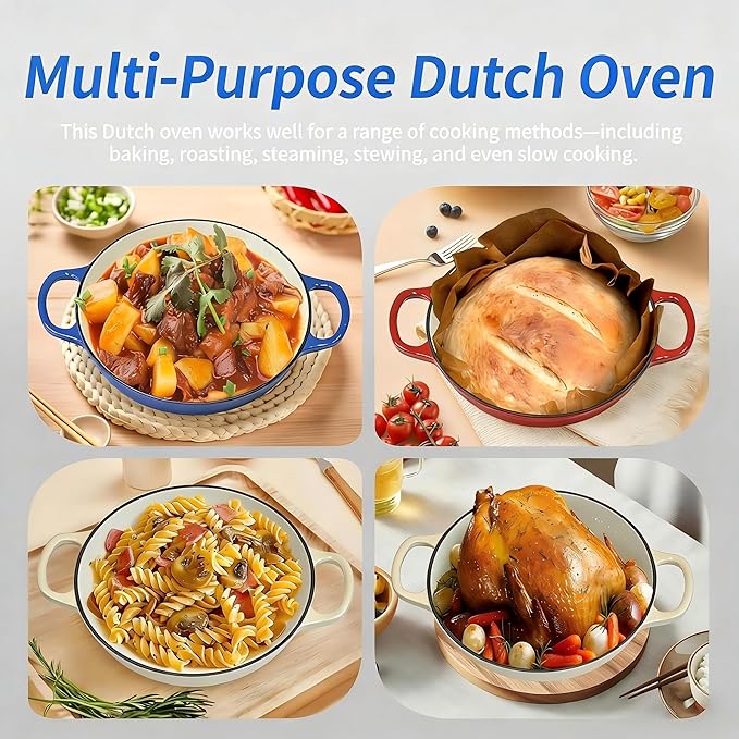 Bread Dutch Oven for Sourdough Bread Baking – Cast Iron Dutch Oven Pot with Lid, Enameled Bread Baker, 6 Quart/26cm Blue