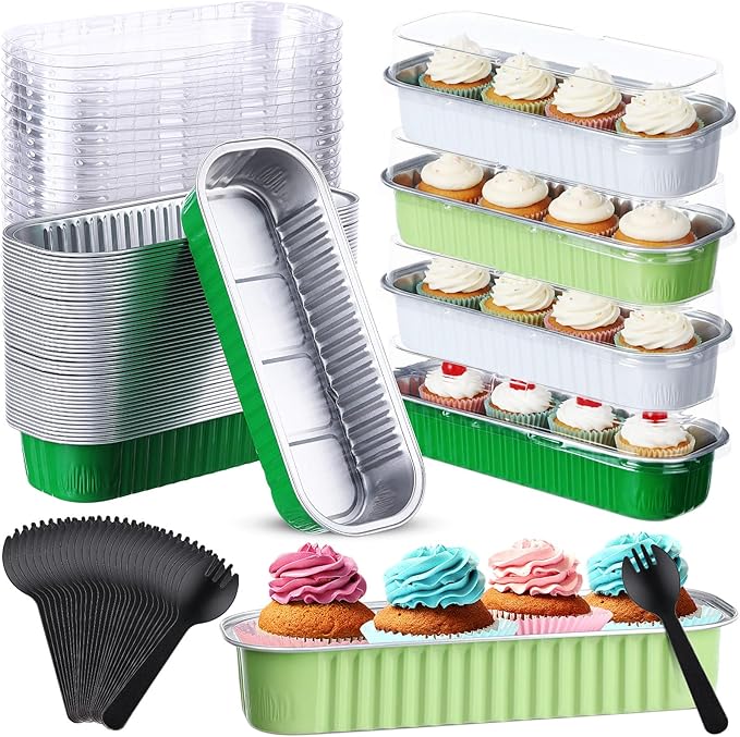 540 Pcs St. Patrick's Day Mini Loaf Pans with Lids and Spoons 6.8 oz Rectangular Aluminum Foil Baking Pans Mini Cake Tins for Bread Desserts