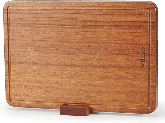 Solid Teak Wood Cutting Board One Piece Non Glued Thick Crack Resistant Wooden Chopping Board with DeepJuice Grooves Built in Handles for Kitchen Meat Vegetables Chese 15 X 10.5 Inch