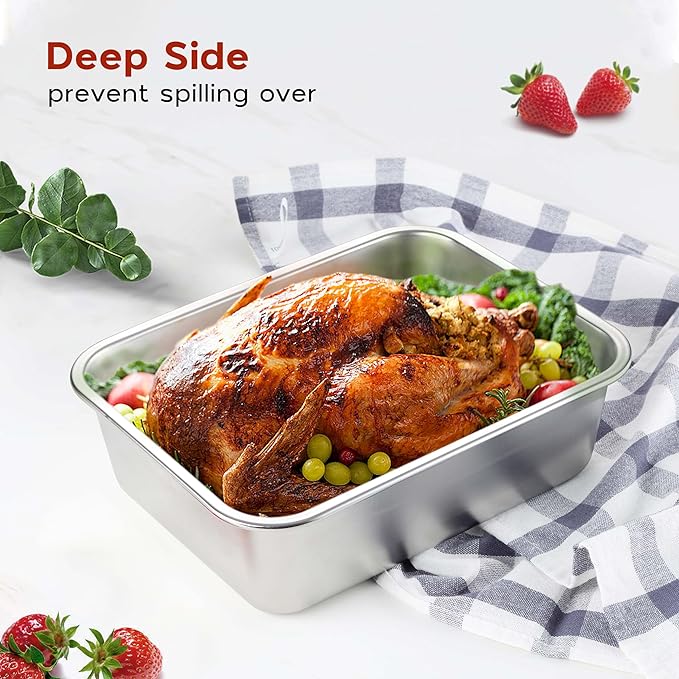 Onader 10⅝ x 8¼ Inch Lasagna Pan Deep Set of 2, Stainless Steel Rectangular Baking Cake Pan, Dishwasher Safe
