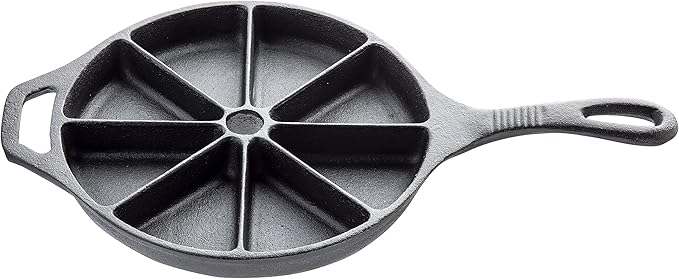 TableCraft 10750 Cast Iron Round Corn Bread Skillet with Handle, Pre-Seasoned 8-Wedge Divided Design, 8.75” Diameter x 15.625” Length – Bake Cornbread, Cakes, Frittatas & More – Durable, Even Heating