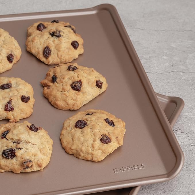 HAPPIELS 17 x 13 in Cookie Sheet Rimless 2-Pack Nonstick Non-Toxic | Premium Extra Thick Sheet Pan | Warp Resistant Large Cookie Sheet