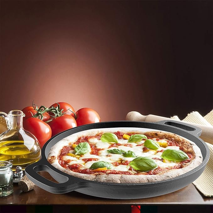 Cast Iron Pizza Pan-13.25 Pre-Seasoned Skillet for Cooking, Baking, Grilling-Durable, Long Lasting, Even-Heating Kitchen Cookware by Classic Cuisine, (82-KIT1089)
