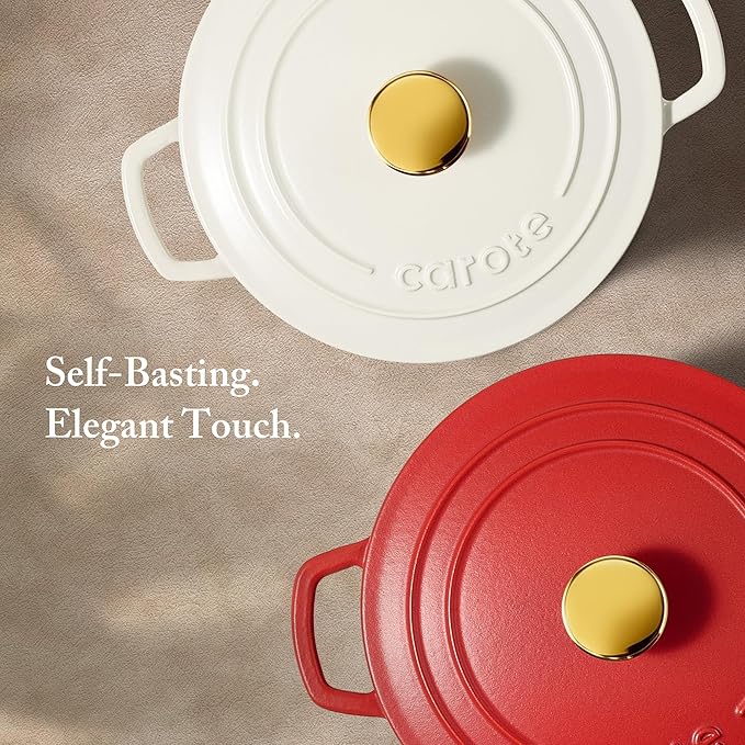 CAROTE Enameled Cast Iron Dutch Oven Pot with Lid, 4 QT Dutch Ovens, Heavy-Duty Cast Iron Pot for Sourdough Bread Baking, Braising, Stews, Roasting, Healthy & Non-Toxic, Dual Handles, All Stovetop Compatible, Oven Safe up to 500° F, Red
