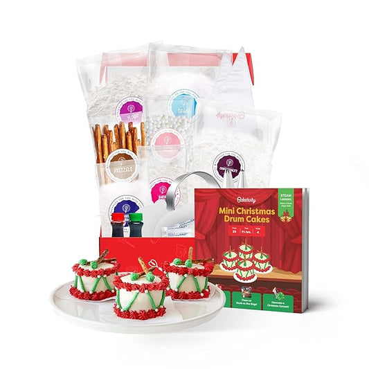 Mini Christmas Drum Cakes STEM Baking Kit for Kids Holiday Educational Cooking Activity Set with Ingredients, Tools & Step-by-Step Guide Fun Hands-On Learning, Christmas Treats & Creative STEM Project