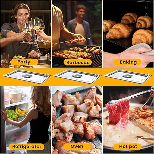 Aplancee Stainless Steel Steam Table Pan Lid – Fits 1/1 Size Hotel Pans, Anti-Jam Food Pan Cover, Buffet Catering Chafer Lid, Dishwasher Safe
