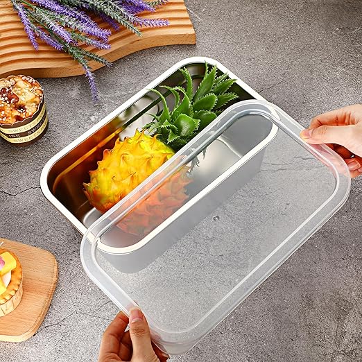 8 Pcs 304 Stainless Steel Food Storage Containers with Lid Hotel Pans for Kitchen Home Catering Food Prep Restaurant Buffet Hotel(4 Inch Deep)