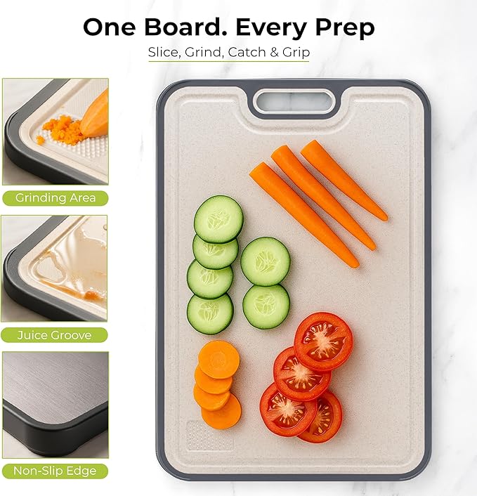 Freshware Titanium Cutting Board for Kitchen, Double Sided and Non Slip Cutting Boards, Pure Titanium/PP, Chopping Board with Juice Grooves, Dishwasher Safe, Large 15.2" by 10.5"