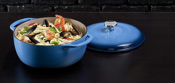 Lodge Essential Enamel Cast Iron Dutch Oven - Perfect for Bread Baking, Braising, Marinating & Slow Cooking - Features Moisture-Sealing Lid & Dual Handles - Kitchen Essentials - 6 Quarts - Caribbean Blue
