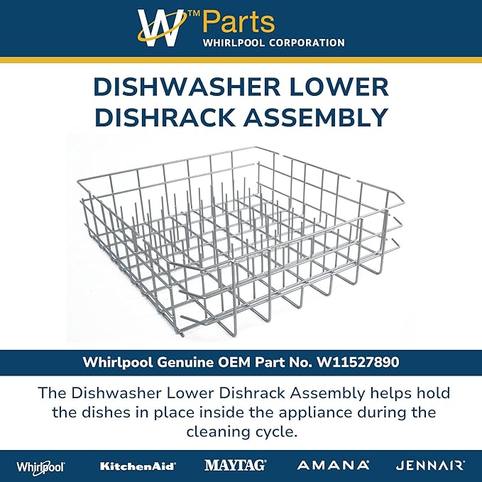 Whirlpool W11527890 OEM Dishwasher Lower Dishrack Assembly, White