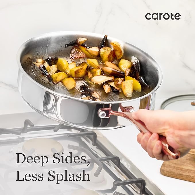 CAROTE 23PCS Tri-Ply Fully Clad Stainless Steel Cookware Set, Pots and Pans Set with Tempered Glass Lids, Induction Compatible, Oven & Dishwasher Safe