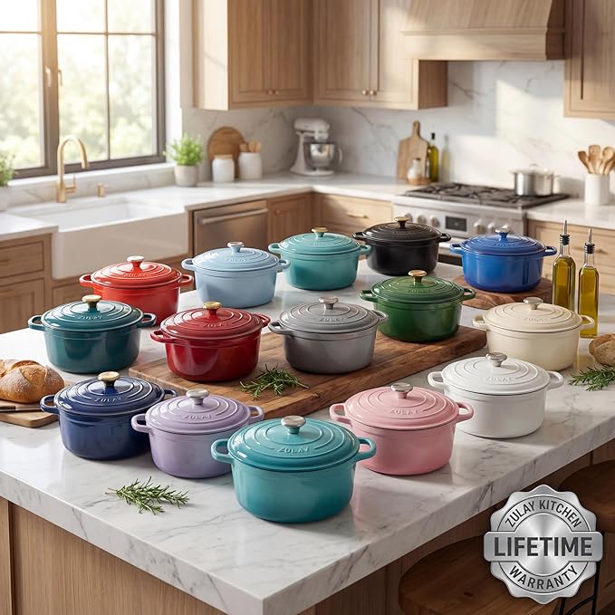 Zulay Kitchen 6.4 Quart Enameled Cast Iron Dutch Oven Pot with Lid – Premium Durability & Oven Safe up to 500°F – Heavy Duty Cookware Perfect for Bread Baking, Stews, Braising & Roasting - Black