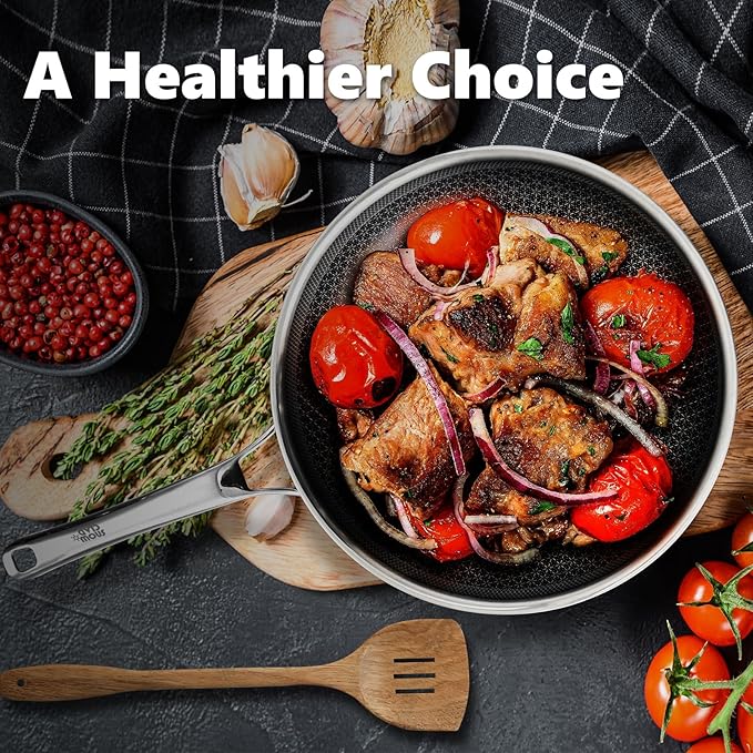 Non Stick Frying Pans 12 inch, Hybrid Frying Skillets Nonstick with Lid,non stick Stainless Steel Pans, Dishwasher and Oven-Safe Chef Pan, Induction Compatible Cooking Pan, PFOA Free Cookware