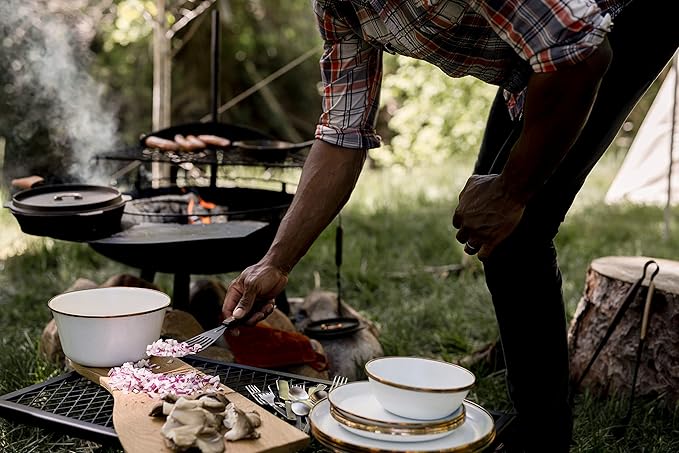 Barebones Enamel Mixing Bowl Set - Mixing Bowls, Salad Bowls, and Serving Bowls - Camping Dishes and Kitchen Essentials (Eggshell)