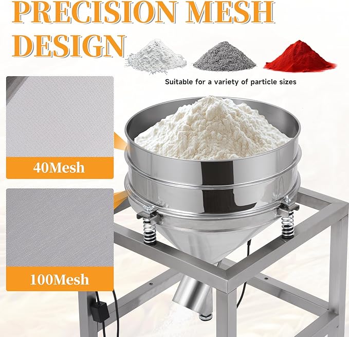 Automatic Powder Sifter Machine, 110V Electric Flour Sieve Shaker with 40 Mesh & 100 Mesh Stainless Steel Screens, High-Speed Sifting Machine for Baking, Food