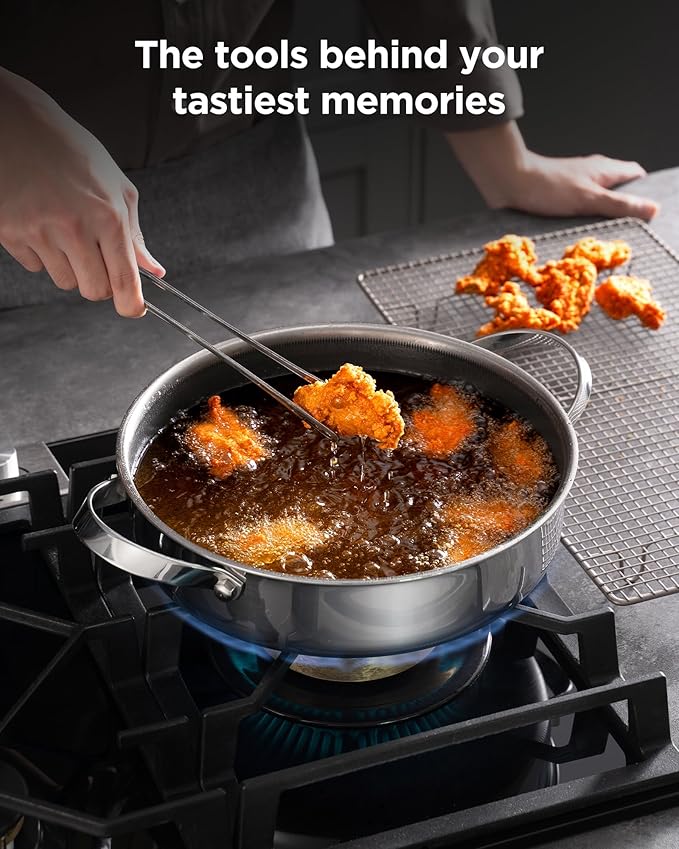 Saute Pan with Lid, Hybrid Ceramic Nonstick 12 Inch 5-Quart Tri-Ply Stainless Steel Everyday Pan, PFAS/PFOA/PTFE Free, Metal Utensil Safe, Dishwasher & Oven Safe, Induction Compatible