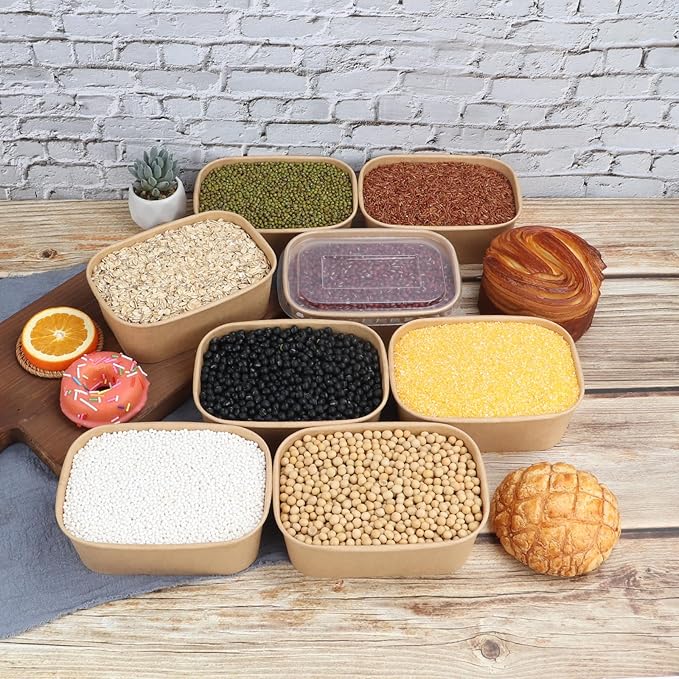 28 oz Disposable Kraft paper bowls with lids, Rectangle Food containers Soup Bowls Party Supplies Treat Bowls 50 Pack