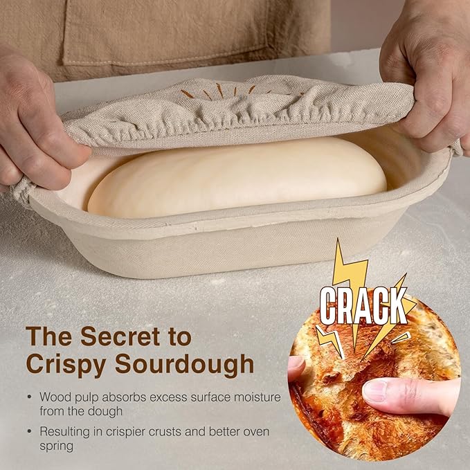 Sourdough Starter Kit, 11" Oval Wood Pulp Banneton Bread Proofing Baskets Set, Sourdough Bread Baking Supplies Making Tools with Dough Scraper, Whisk, Bread Lame, Recipe