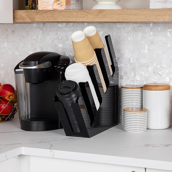 Mind Reader Cup and Lid Dispenser, Countertop Org, Coffee Bar, Beverage Cup, Kitchen, Breakroom, Black