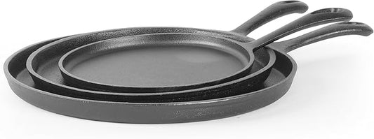 Commercial CHEF 3-Piece Cast Iron Griddle Set, Pre-Seasoned Cast Iron, Includes 8”, 10” & 12” Griddle Pans, Works on All Cooktops Including Induction, Outdoor Cookware for Campfires, CHCI81012