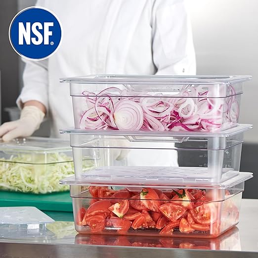 CURTA 4-Pack 1/2 Size 4" Deep NSF Polycarbonate Food Pans with Handled Lids & Drain Trays | Dishwasher & Freezer Safe Clear Container for Prep Tables, Buffet, Salad Bar, Commercial & Home Kitchen