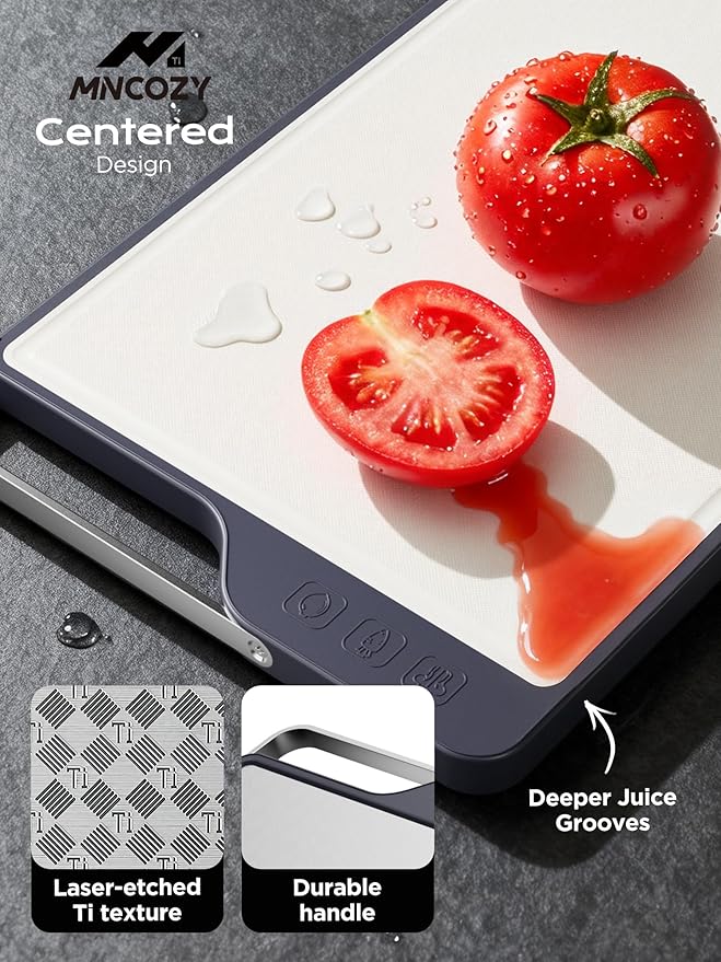 Titanium Cutting Board for Kitchen, Double-Sided Pure Titanium(Checkered Design) & Wheat Straw PP, Food Grade Chopping, Non Toxic, Easy to Clean, 16"×11"
