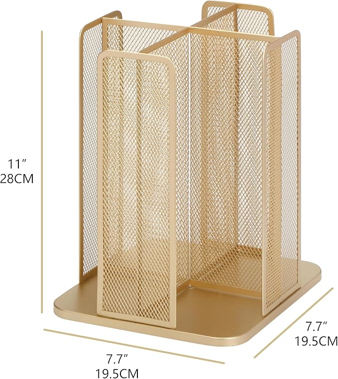 Annova Paper/Plastic Cup and Lid Holder Plastic Storage Organizer, 360°Rotating Coffee Mup Dispenser with 4 Compartments, Multifunctional Storage Rack for Home, Office, Bar, Coffee Shop (Gold)