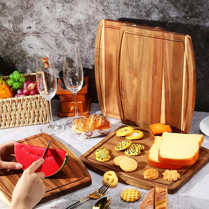 Kigley 10 Pcs Acacia Wood Cutting Boards Bulk for Laser Engraving Wooden Dinner Plates with Groove Chopping Charcuterie Board Carving Tray for Holiday Housewarming Party Gifts (10 x 12 Inch)