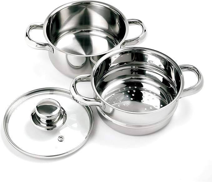 Norpro 1-Quart Stainless Steel Mini Steamer Cooker, 3 Piece Set