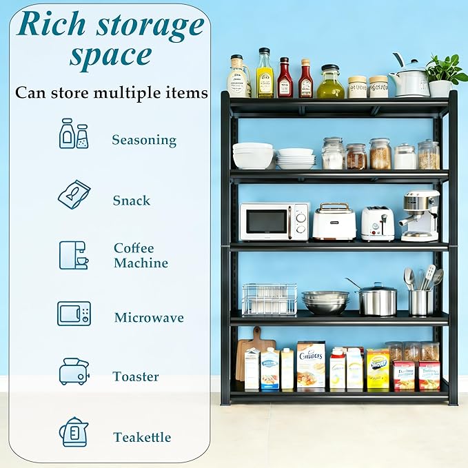 Kitchen Shelves Pantry Organizers and Storage, Adjustable Metal Shelving Unit, Kitchen Essentials Microwave Stand, Corner Shelf, Home Organization (39.4" W × 15.7" D × 71.2" H, 5)